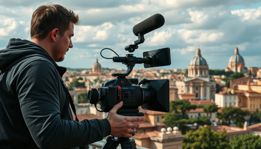 Immagine di un videomaker professionista al lavoro a Roma Immagine di un videomaker professionista al lavoro a Roma