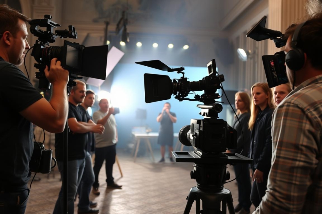 Set di riprese per un cortometraggio a Roma